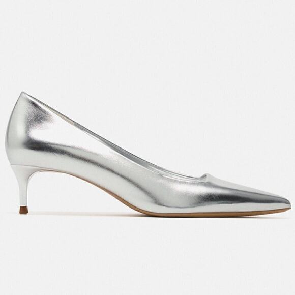 ZARA Metallic Pointed Toe Heels NWT | Silver Pumps | Size 7.5 - Picture 13 of 16